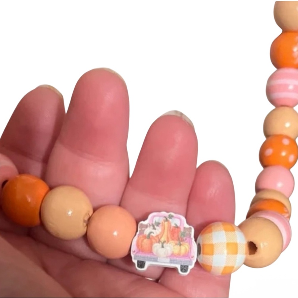 Hand Crafted Fall Wood Bead Necklace and bracelet set - Picture 3 of 8